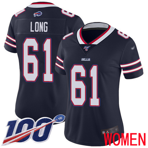 Women Buffalo Bills #61 Spencer Long Limited Navy Blue Inverted Legend 100th Season NFL Jersey